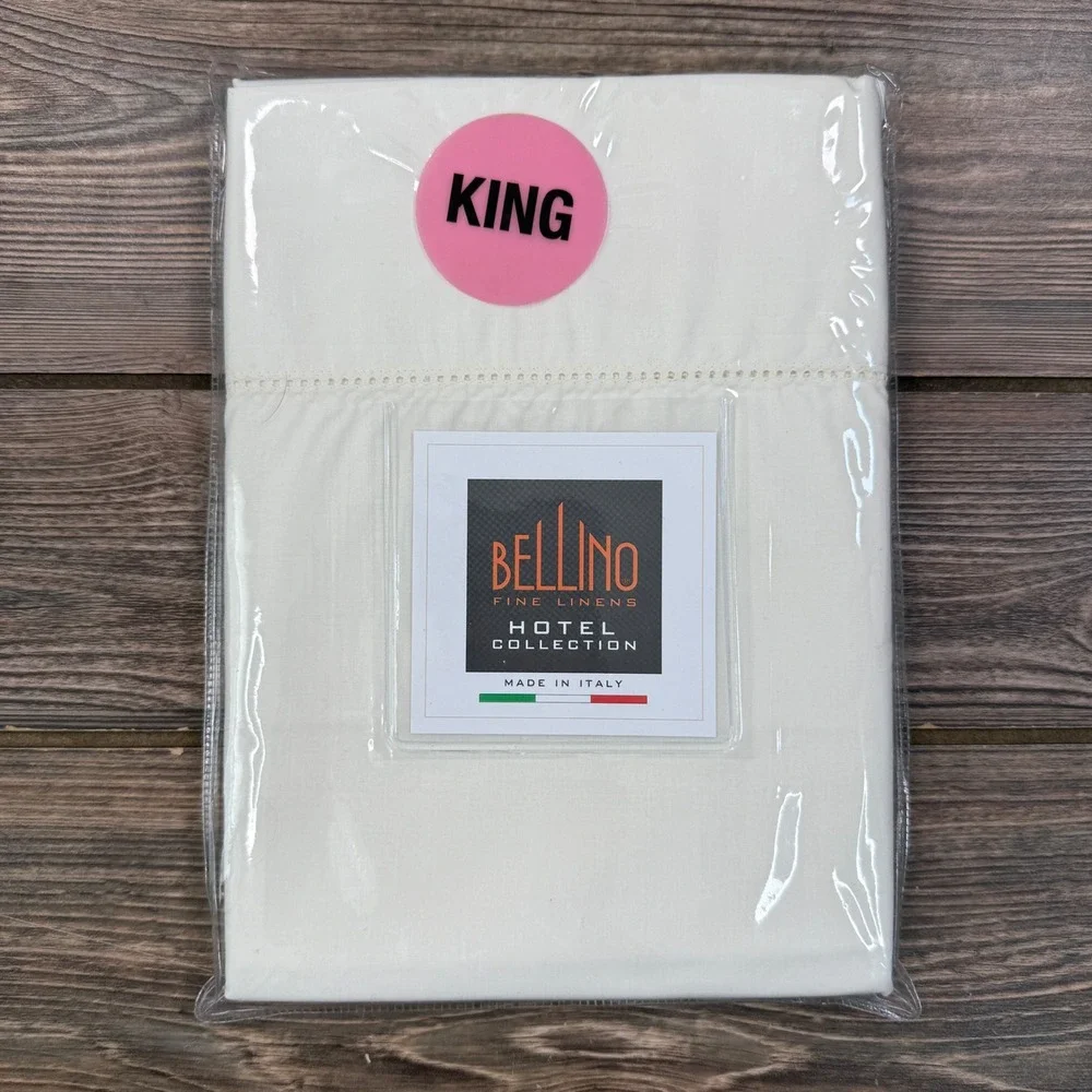 Bellino King Pillowcase Pair Cream 100% Cotton Percale Hotel Italy NEW